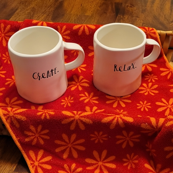 Two 12 oz mugs of Rae Dunn "CREATE" and "RELAX" mugs. - Picture 2 of 8